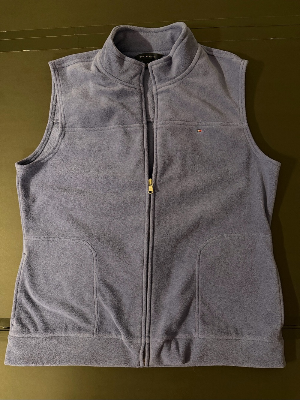 Tommy Hilfiger Womens Large Slate Blue Full Zip Microfleece Vest Jacket